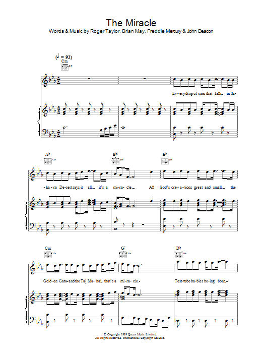 Download Queen The Miracle Sheet Music and learn how to play Lyrics & Chords PDF digital score in minutes