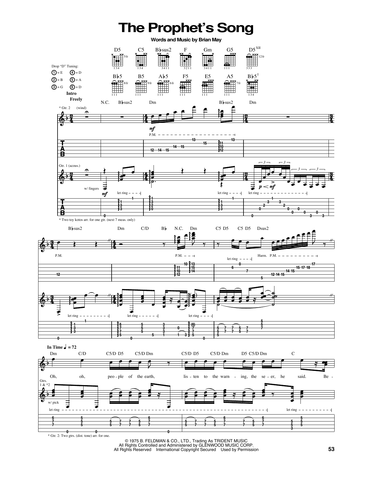 Download Queen The Prophet's Song Sheet Music and learn how to play Guitar Tab PDF digital score in minutes