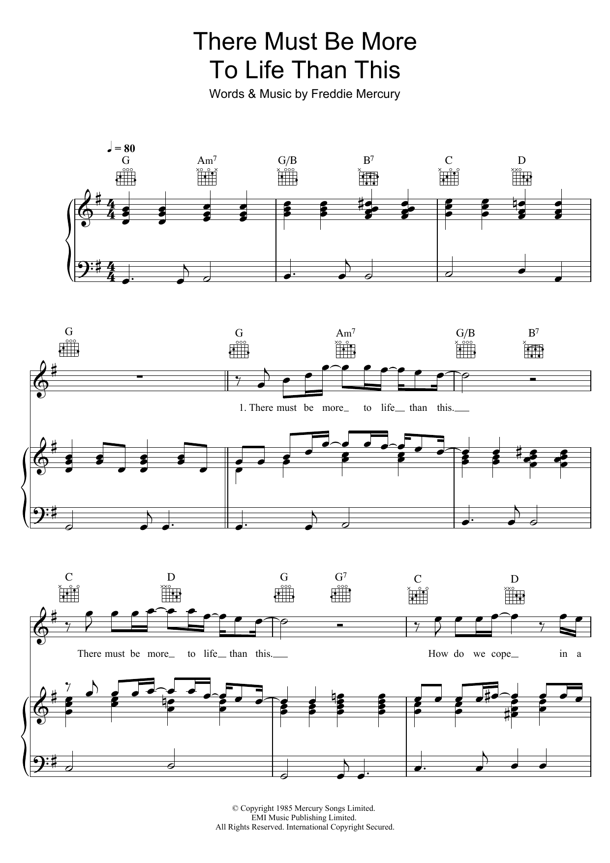 Download Queen There Must Be More To Life Than This (feat. Michael Jackson) Sheet Music and learn how to play Piano, Vocal & Guitar (Right-Hand Melody) PDF digital score in minutes