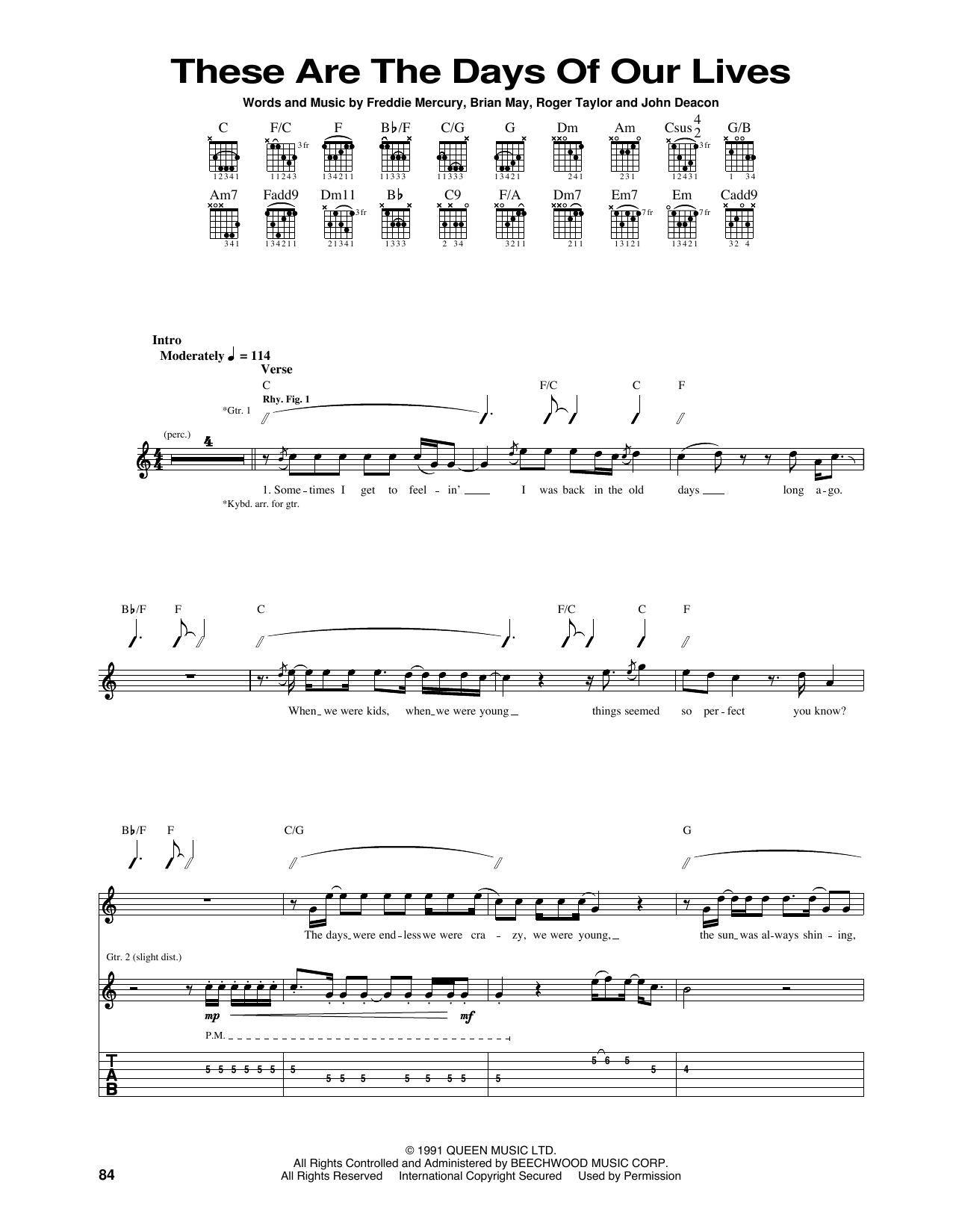 Download Queen These Are The Days Of Our Lives Sheet Music and learn how to play Guitar Tab PDF digital score in minutes