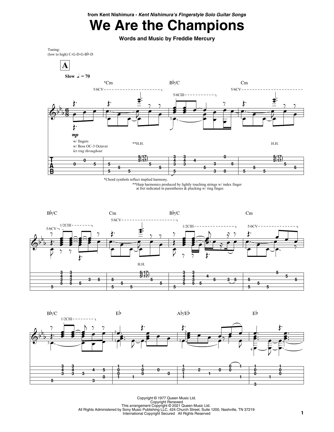 Download Queen We Are The Champions (arr. Kent Nishimura) Sheet Music and learn how to play Solo Guitar PDF digital score in minutes