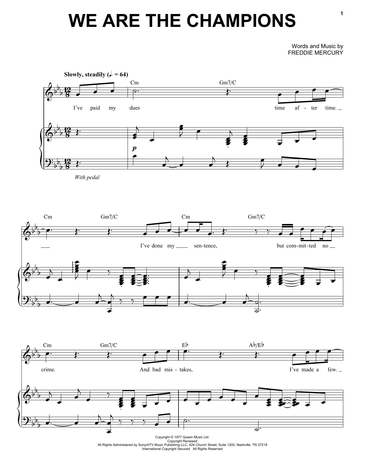 innovation Retfærdighed Pump Queen "We Are The Champions" Sheet Music Notes | Download Printable PDF  Score 86408