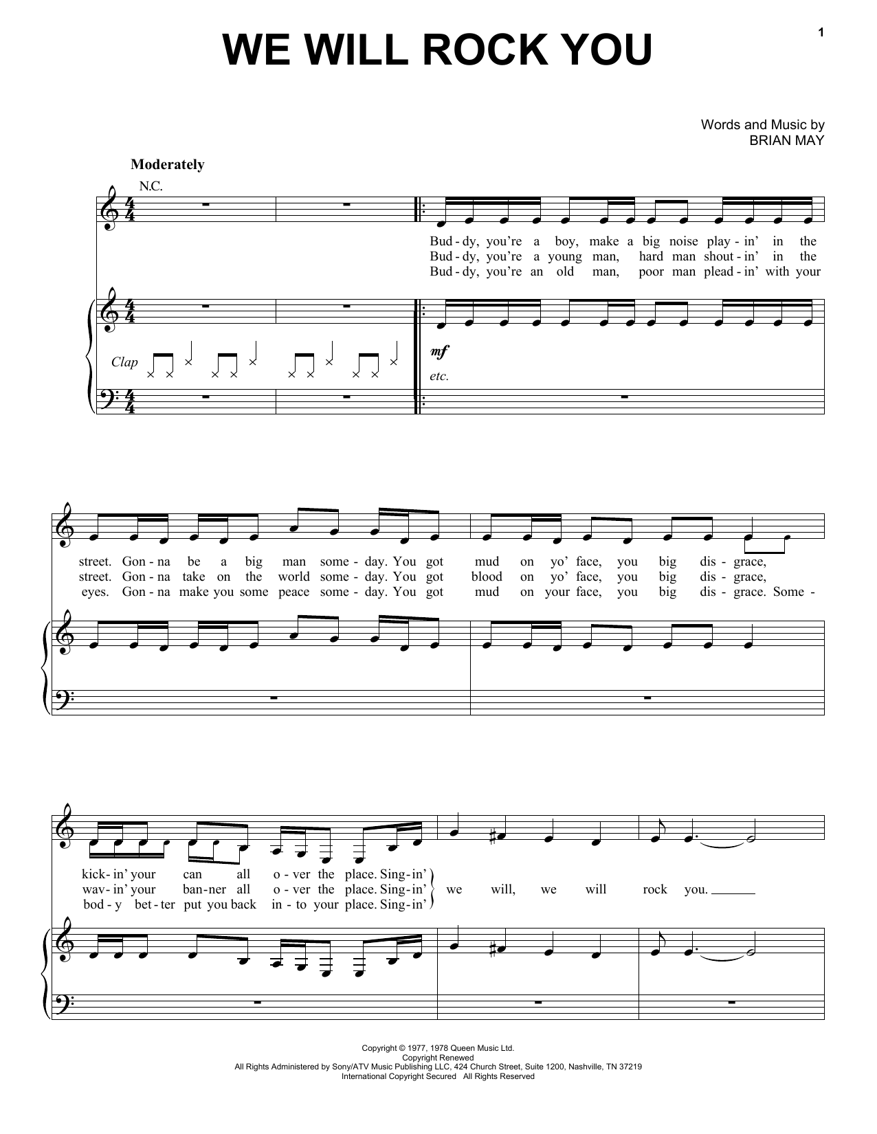 Queen We Will Rock You Sheet Music Notes Download Printable PDF 