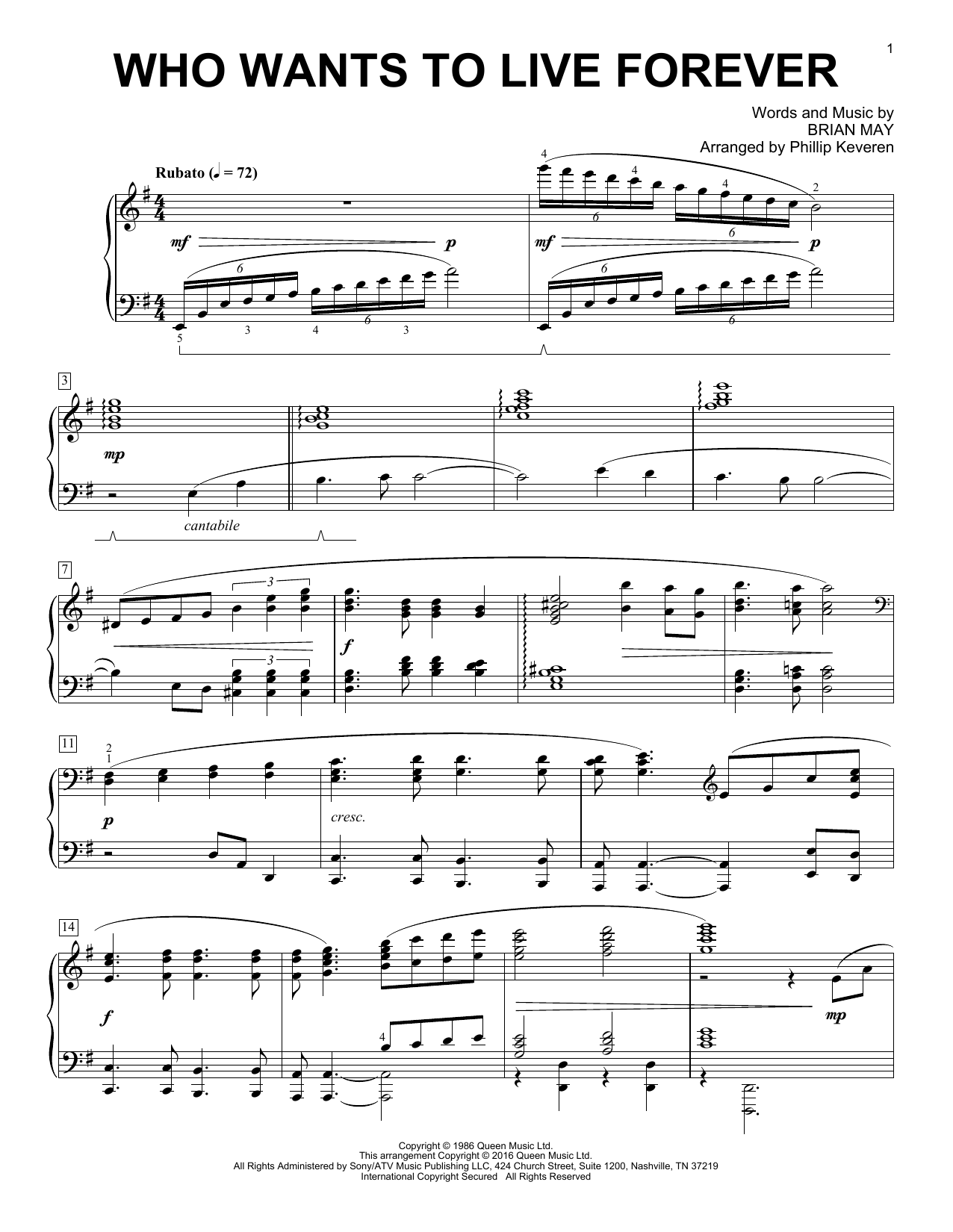 Download Queen Who Wants To Live Forever Sheet Music and learn how to play Piano PDF digital score in minutes