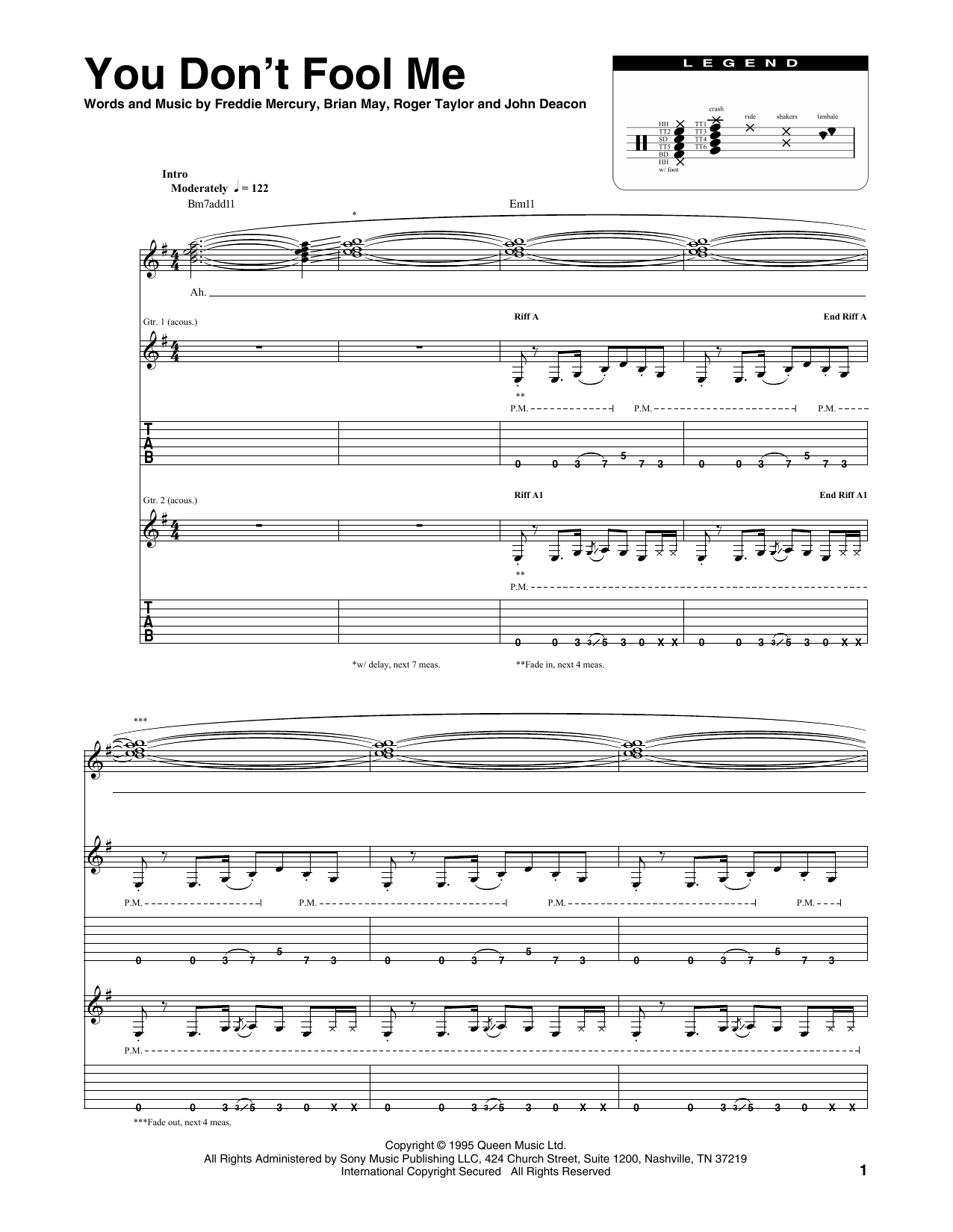 Download Queen You Don't Fool Me Sheet Music and learn how to play Transcribed Score PDF digital score in minutes