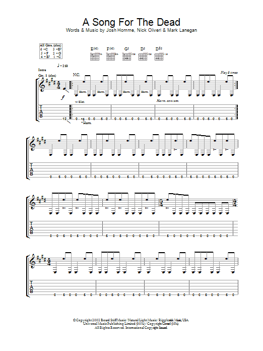 Download Queens Of The Stone Age A Song For The Dead Sheet Music and learn how to play Guitar Tab PDF digital score in minutes