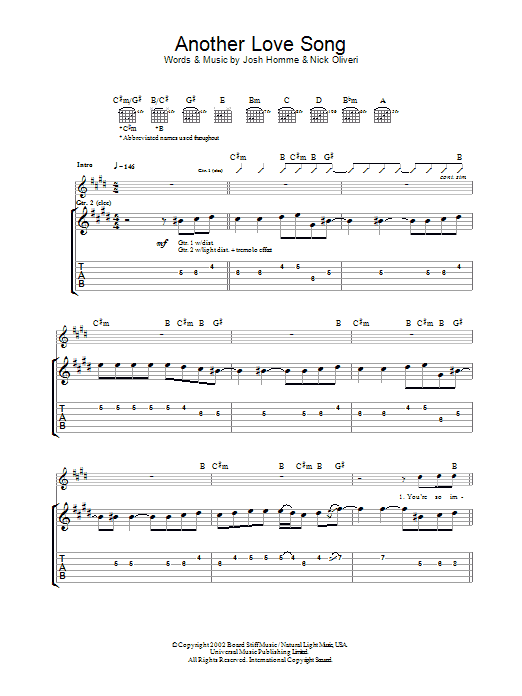 Download Queens Of The Stone Age Another Love Song Sheet Music and learn how to play Guitar Tab PDF digital score in minutes