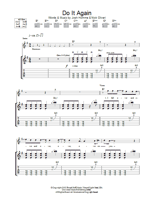 Download Queens Of The Stone Age Do It Again Sheet Music and learn how to play Guitar Tab PDF digital score in minutes