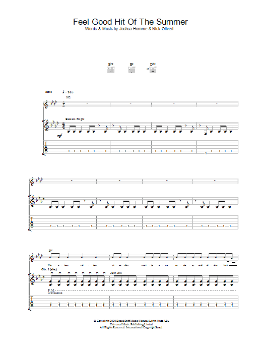 Download Queens Of The Stone Age Feel Good Hit Of The Summer Sheet Music and learn how to play Bass Guitar Tab PDF digital score in minutes