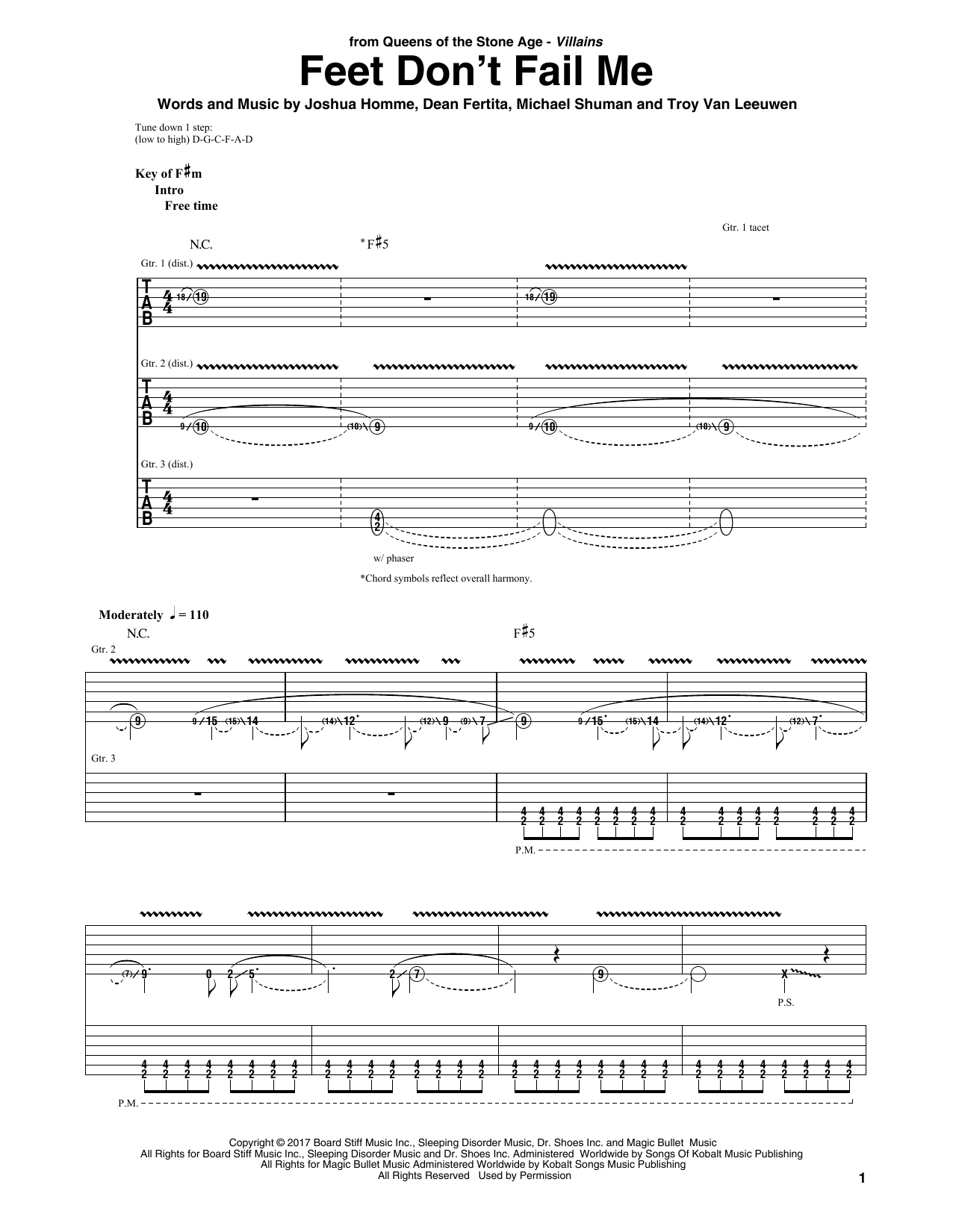 Download Queens Of The Stone Age Feet Don't Fail Me Sheet Music and learn how to play Guitar Tab PDF digital score in minutes