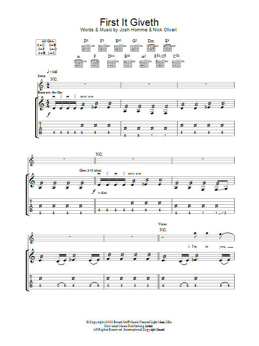Download Queens Of The Stone Age First It Giveth Sheet Music and learn how to play Guitar Tab PDF digital score in minutes