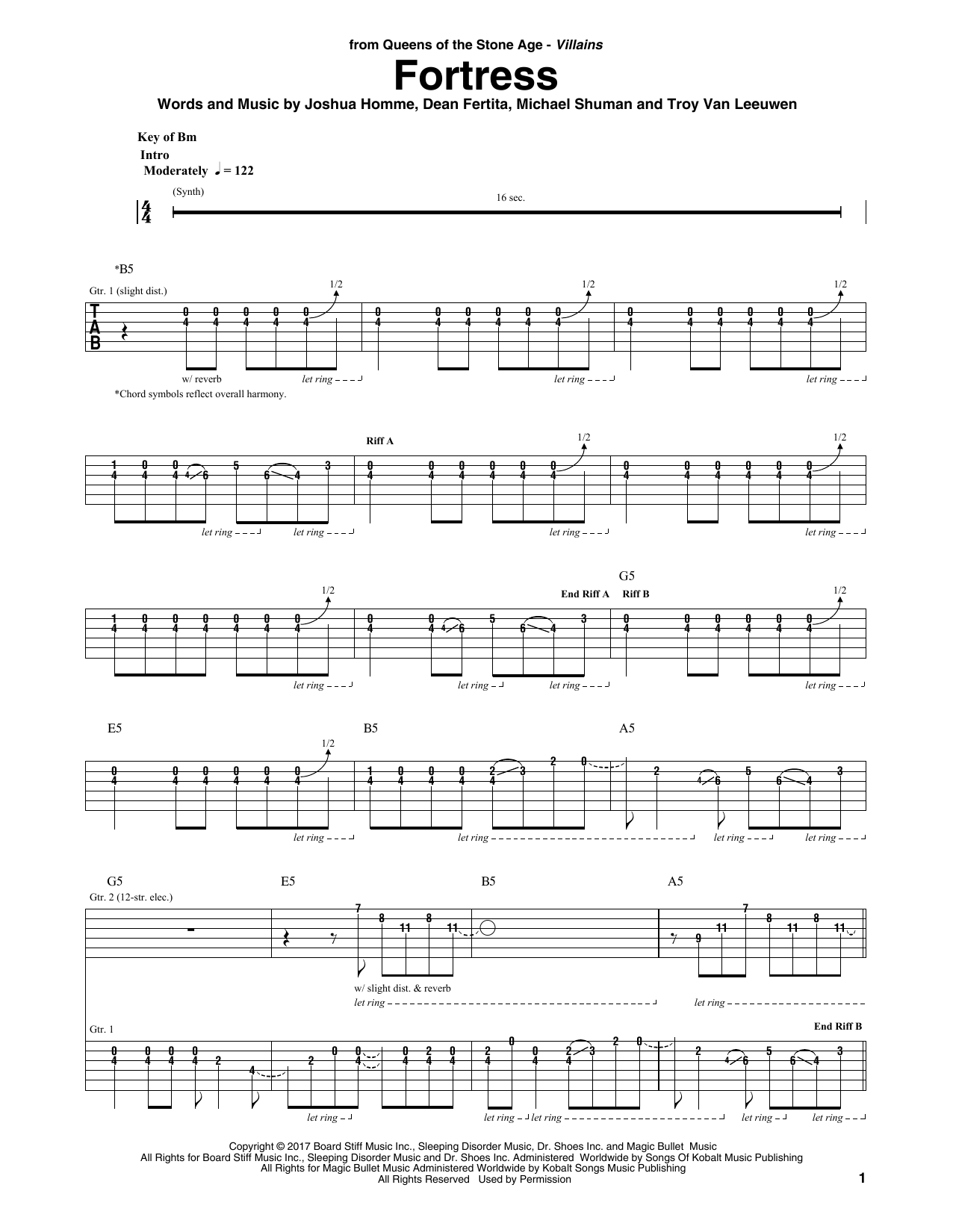 Download Queens Of The Stone Age Fortress Sheet Music and learn how to play Guitar Tab PDF digital score in minutes