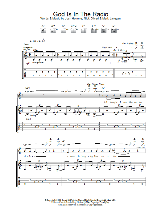 Download Queens Of The Stone Age God Is In The Radio Sheet Music and learn how to play Guitar Tab PDF digital score in minutes