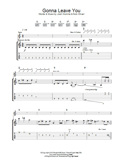 Download Queens Of The Stone Age Gonna Leave You Sheet Music and learn how to play Guitar Tab PDF digital score in minutes