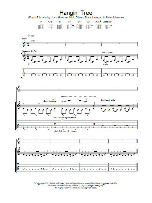 Download Queens Of The Stone Age Hangin' Tree Sheet Music and learn how to play Guitar Tab PDF digital score in minutes