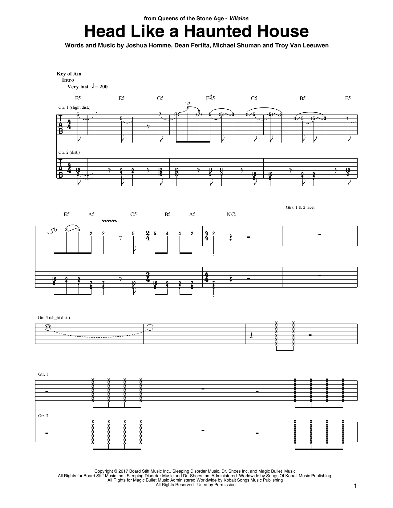 Download Queens Of The Stone Age Head Like A Haunted House Sheet Music and learn how to play Guitar Tab PDF digital score in minutes