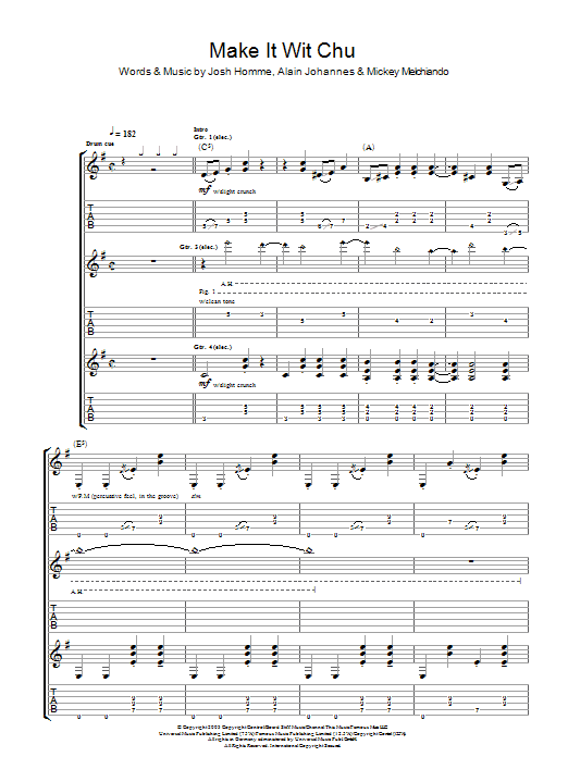 Download Queens Of The Stone Age Make It Wit Chu Sheet Music and learn how to play Piano, Vocal & Guitar PDF digital score in minutes
