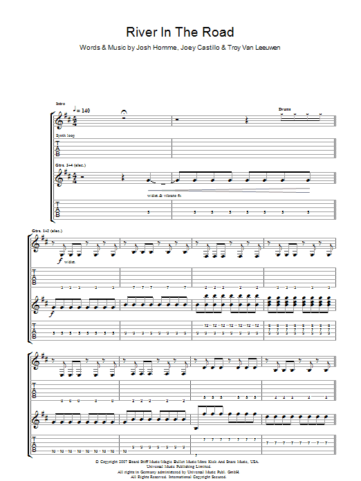 Download Queens Of The Stone Age River In The Road Sheet Music and learn how to play Guitar Tab PDF digital score in minutes