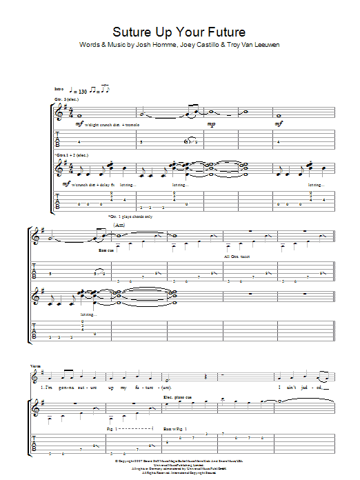 Download Queens Of The Stone Age Suture Up Your Future Sheet Music and learn how to play Guitar Tab PDF digital score in minutes