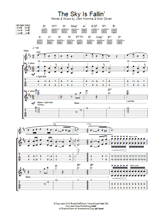 Download Queens Of The Stone Age The Sky Is Fallin' Sheet Music and learn how to play Guitar Tab PDF digital score in minutes