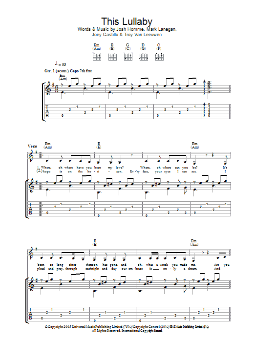 Download Queens Of The Stone Age This Lullaby Sheet Music and learn how to play Guitar Tab PDF digital score in minutes