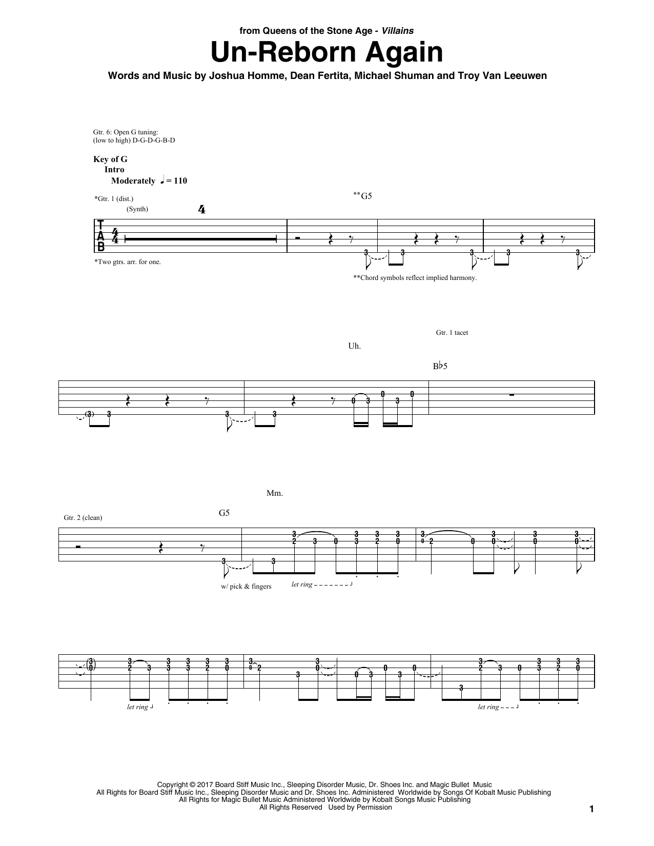 Download Queens Of The Stone Age Un-Reborn Again Sheet Music and learn how to play Guitar Tab PDF digital score in minutes