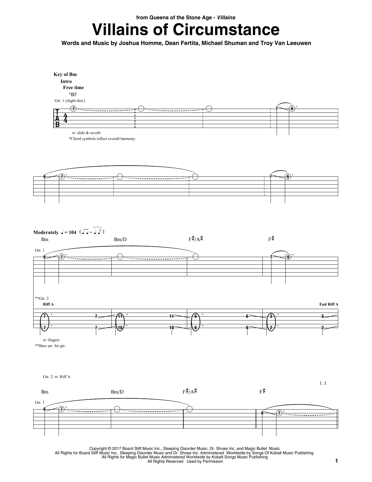 Download Queens Of The Stone Age Villains Of Circumstance Sheet Music and learn how to play Guitar Tab PDF digital score in minutes