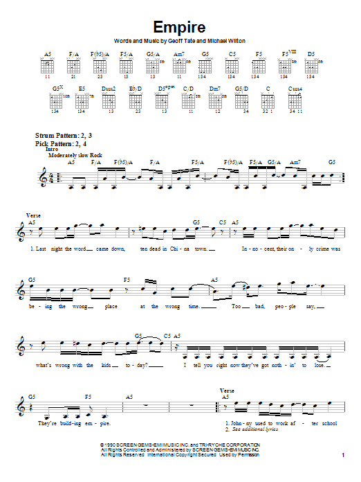Download Queensryche Empire Sheet Music and learn how to play Bass Guitar Tab PDF digital score in minutes