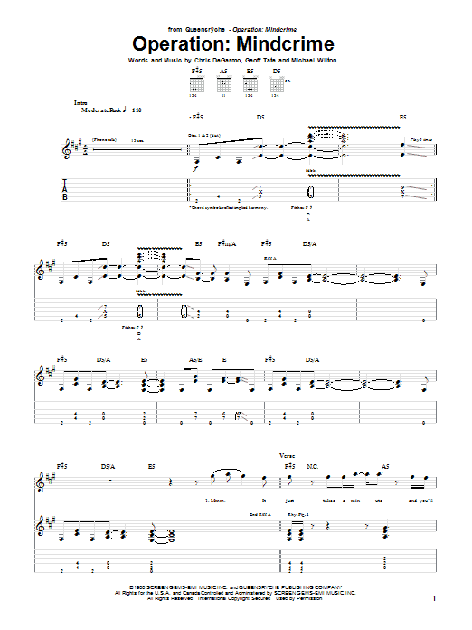 Download Queensryche Operation: Mindcrime Sheet Music and learn how to play Guitar Tab PDF digital score in minutes