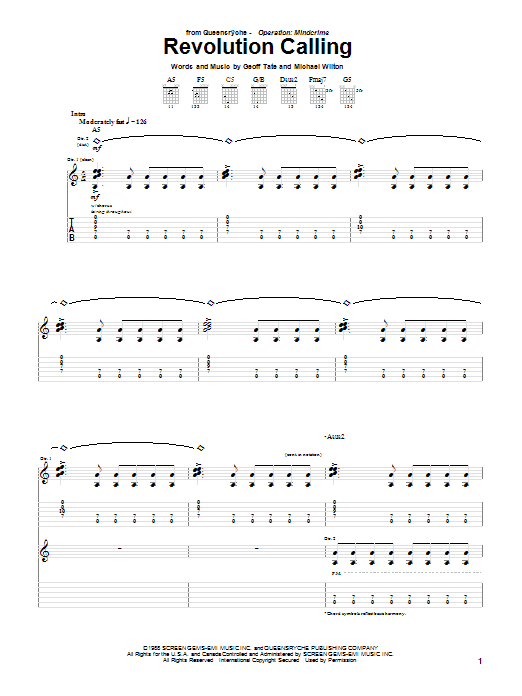 Download Queensryche Revolution Calling Sheet Music and learn how to play Guitar Tab PDF digital score in minutes