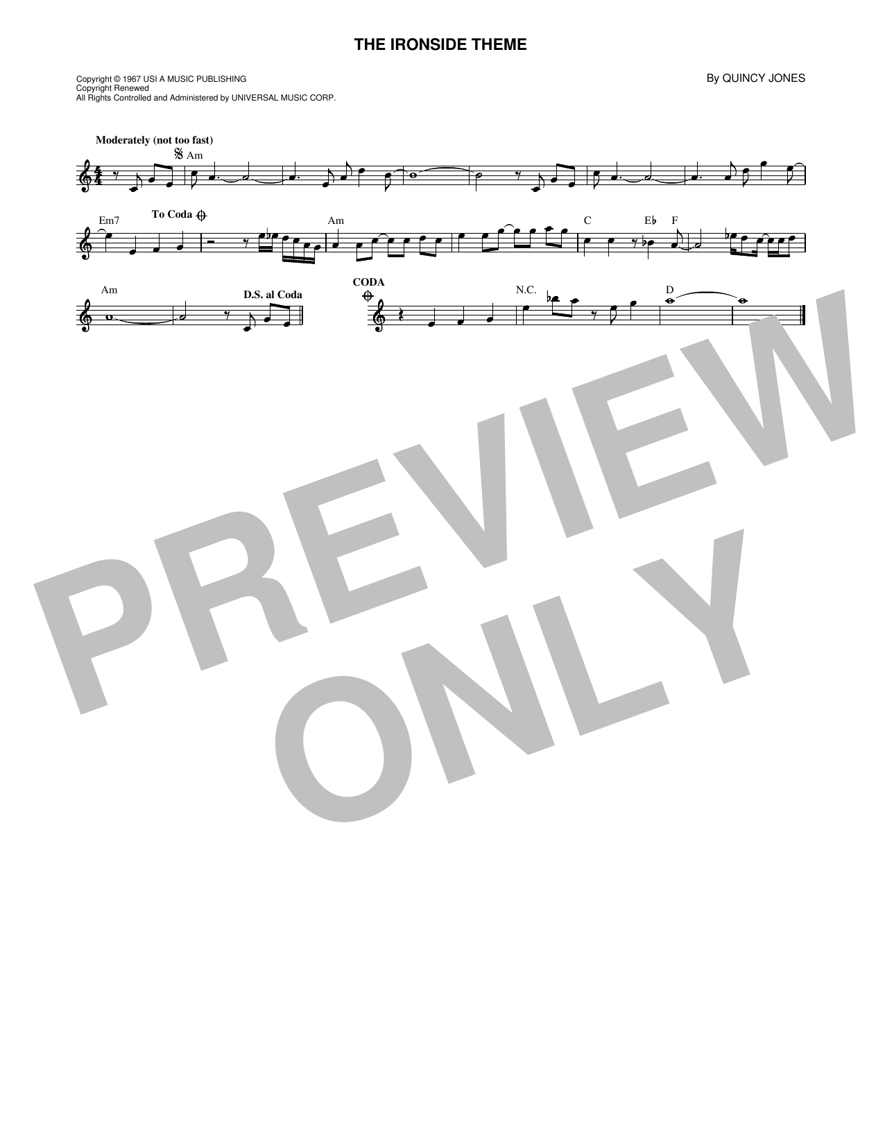 Download Quincy Jones The Ironside Theme Sheet Music and learn how to play Lead Sheet / Fake Book PDF digital score in minutes
