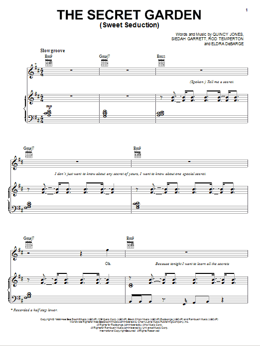 Download Quincy Jones The Secret Garden (Sweet Seduction) Sheet Music and learn how to play Piano, Vocal & Guitar (Right-Hand Melody) PDF digital score in minutes