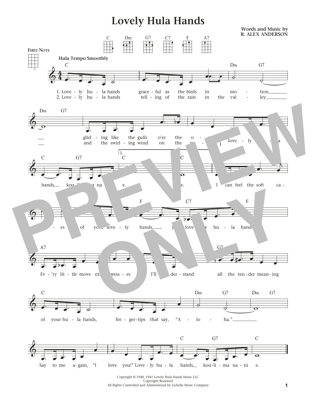 Download R. Alex Anderson Lovely Hula Hands Sheet Music and learn how to play Ukulele PDF digital score in minutes
