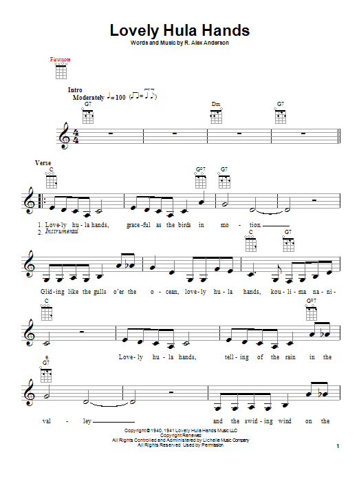 Download R. Alex Anderson Lovely Hula Hands Sheet Music and learn how to play Ukulele Ensemble PDF digital score in minutes