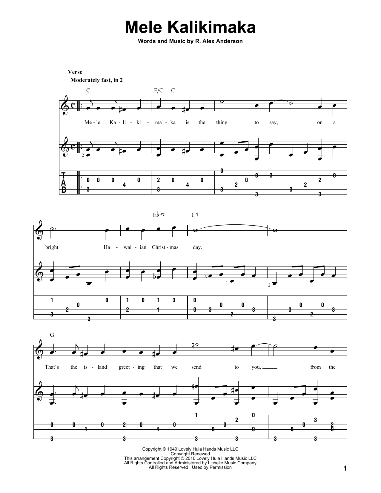 Download R. Alex Anderson Mele Kalikimaka Sheet Music and learn how to play Real Book – Melody, Lyrics & Chords PDF digital score in minutes