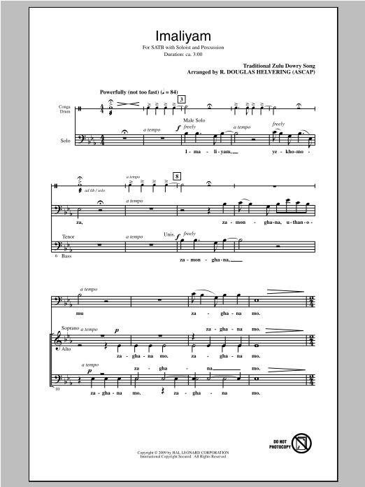 Download Traditional Folksong Imaliyam (arr. R. Douglas Helvering) Sheet Music and learn how to play SATB PDF digital score in minutes