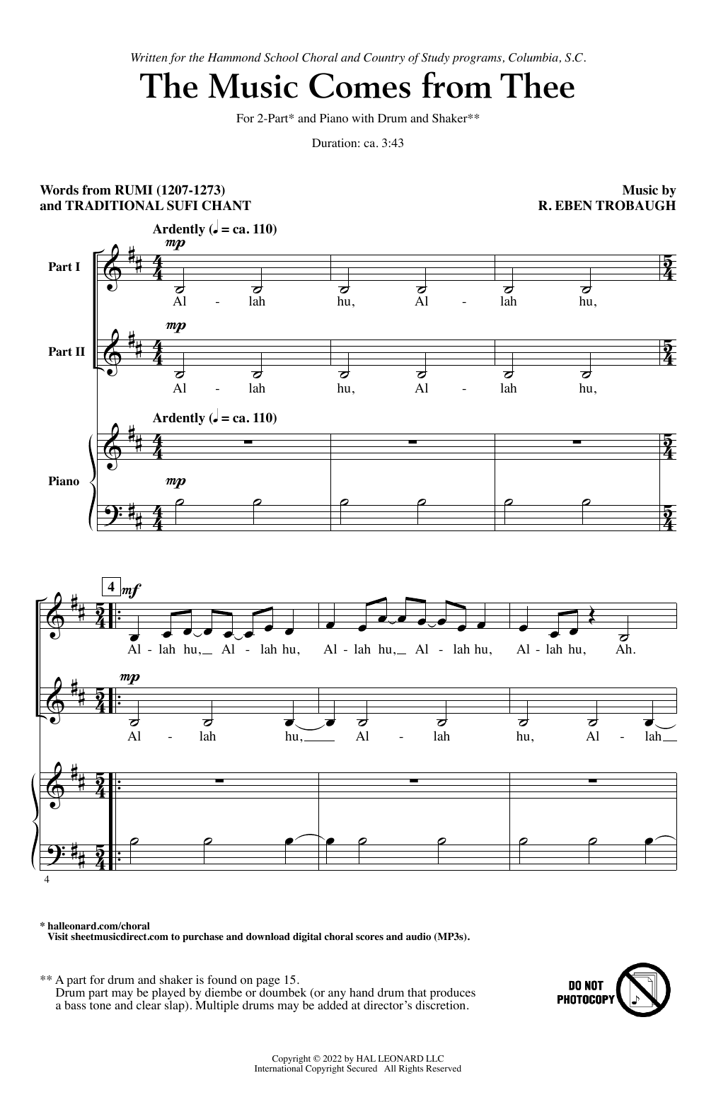 Download R. Eben Trobaugh The Music Comes From Thee Sheet Music and learn how to play 2-Part Choir PDF digital score in minutes