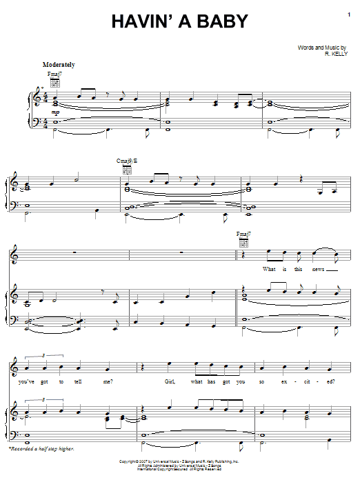 Download R. Kelly Havin' A Baby Sheet Music and learn how to play Piano, Vocal & Guitar (Right-Hand Melody) PDF digital score in minutes