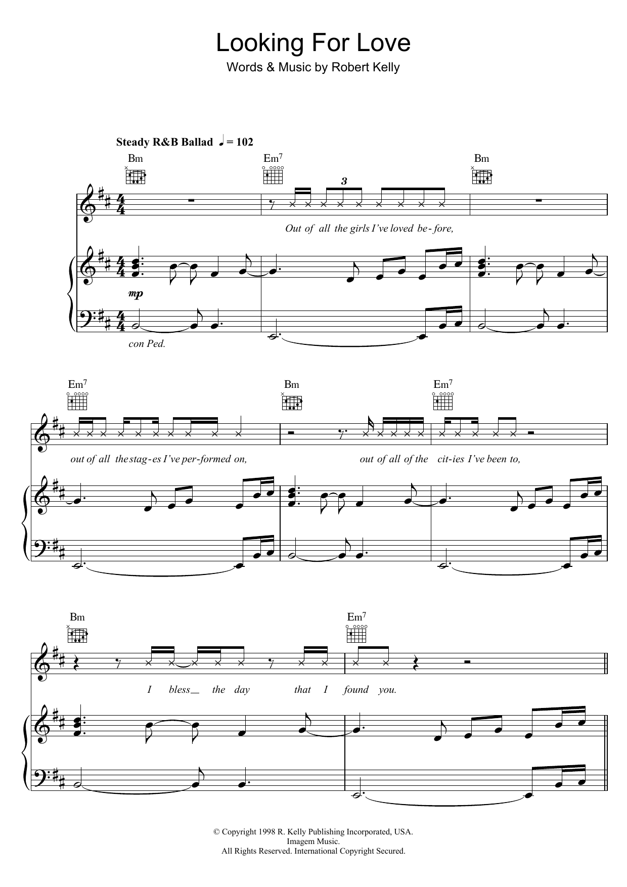 Download R. Kelly Looking For Love Sheet Music and learn how to play Piano, Vocal & Guitar Chords PDF digital score in minutes