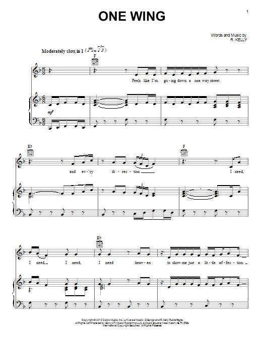 Download R. Kelly One Wing Sheet Music and learn how to play Piano, Vocal & Guitar (Right-Hand Melody) PDF digital score in minutes