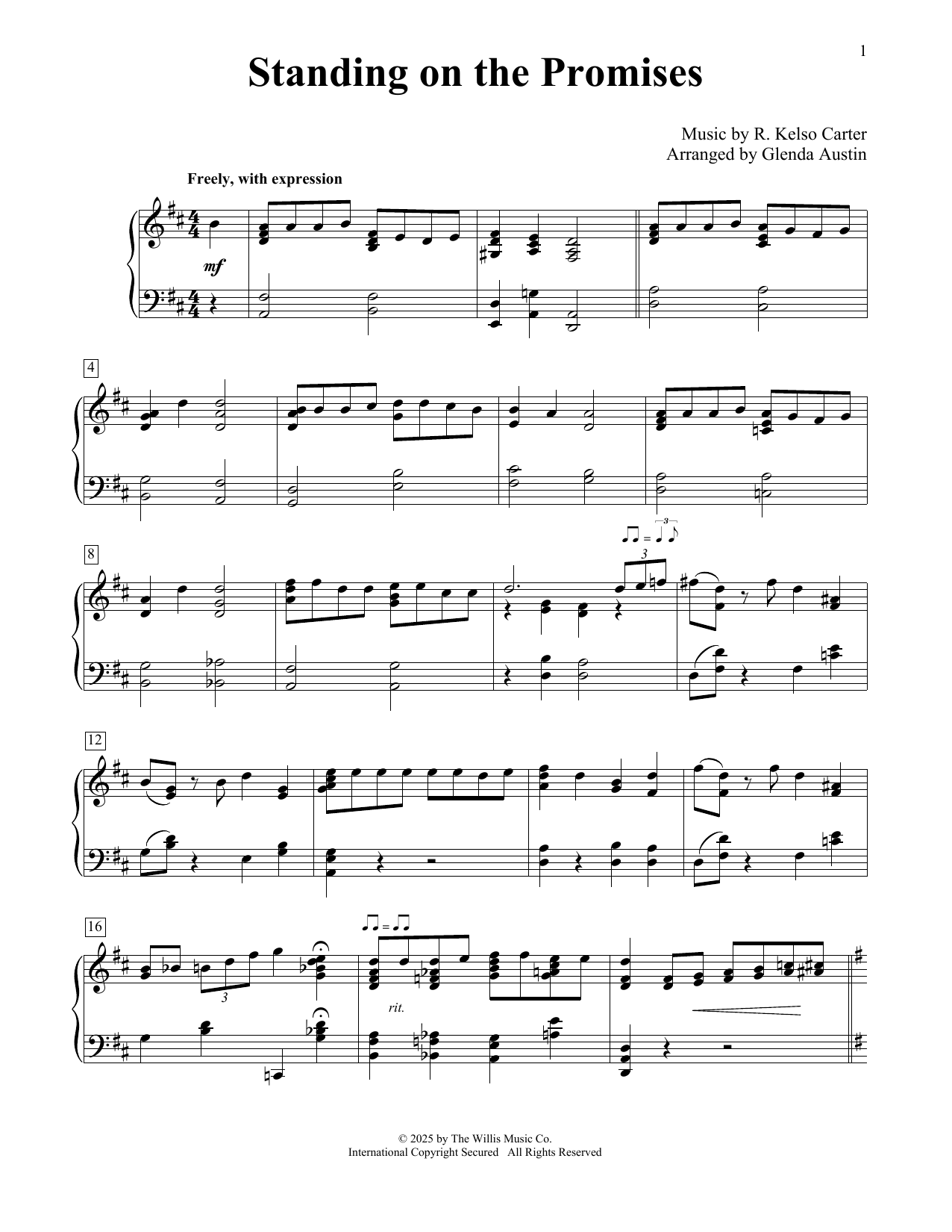 Download R. Kelso Carter Standing On The Promises (arr. Glenda Austin) Sheet Music and learn how to play Educational Piano PDF digital score in minutes