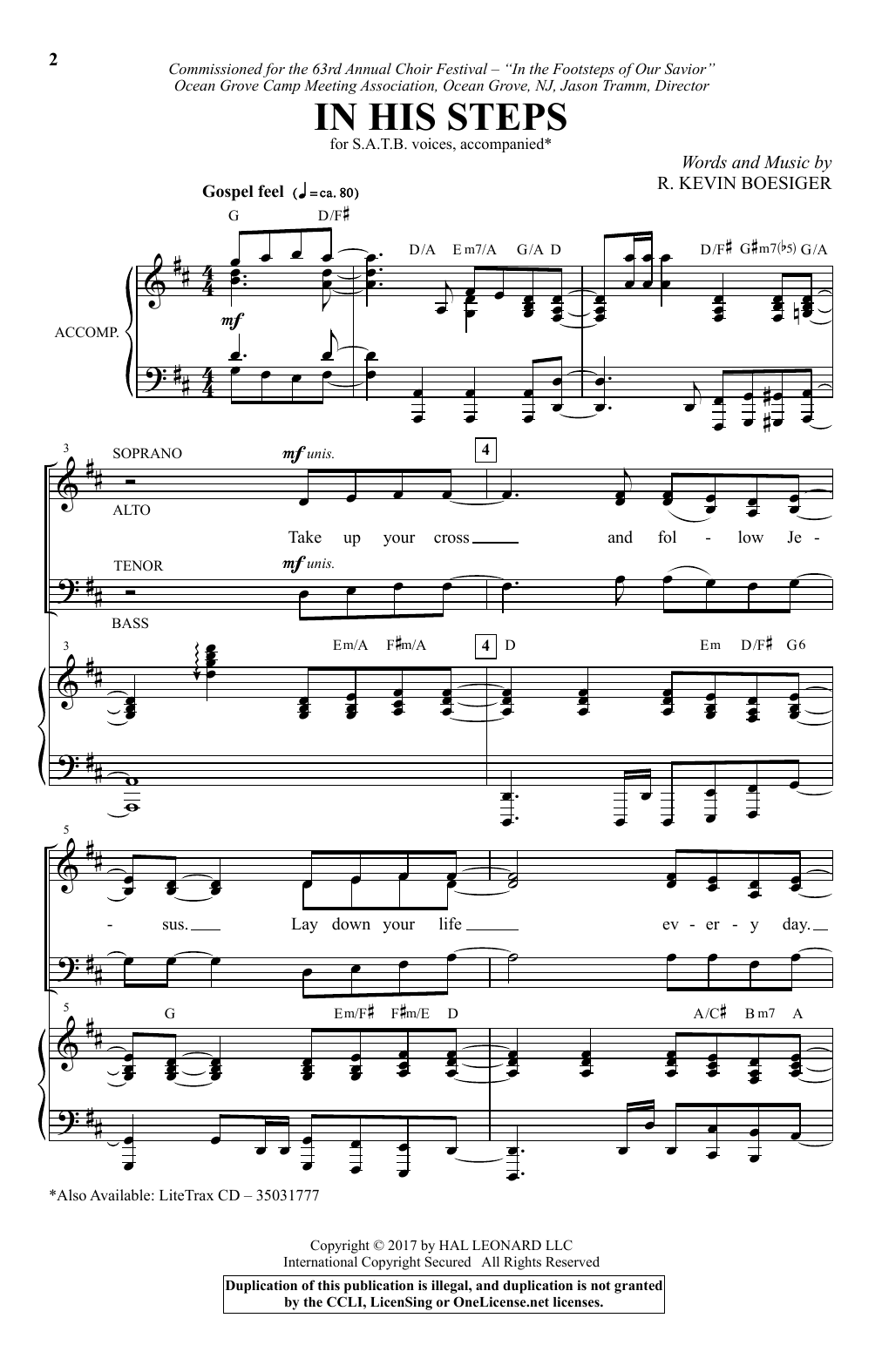 Download R. Kevin Boesiger In His Steps Sheet Music and learn how to play SATB PDF digital score in minutes