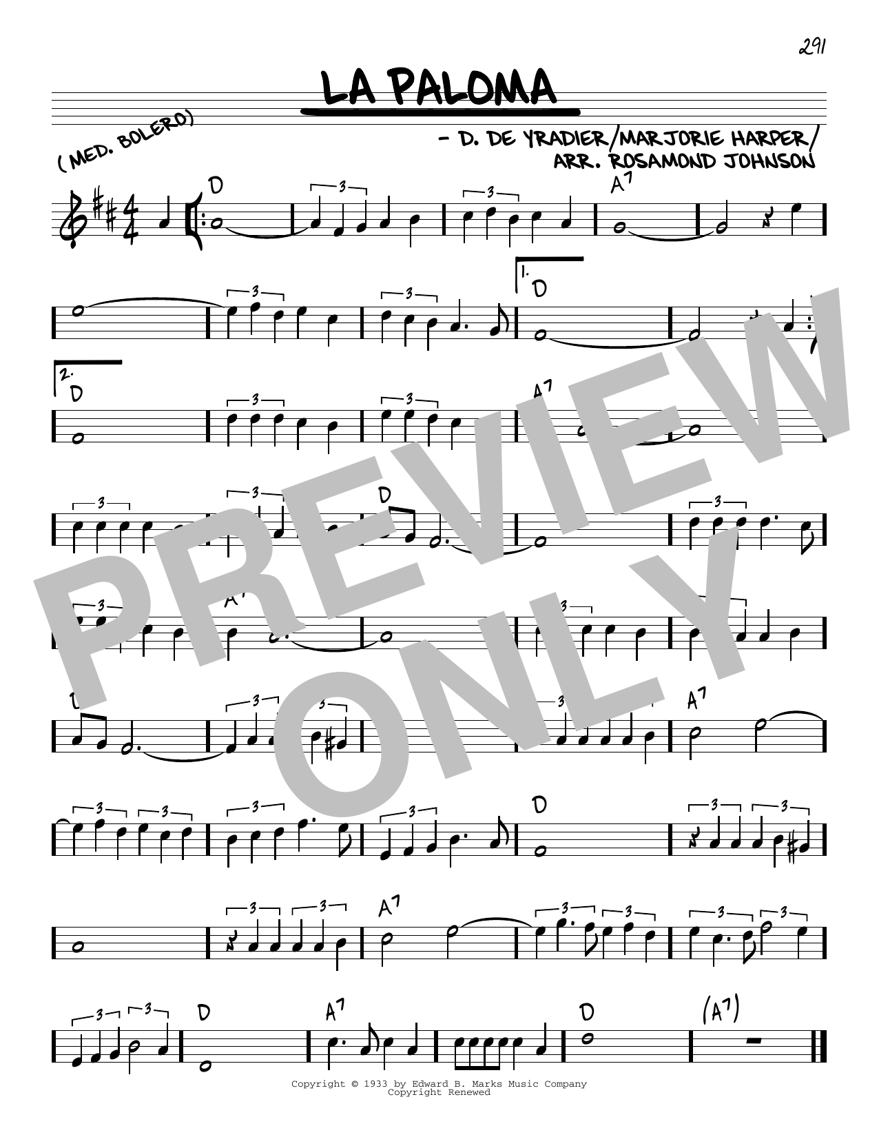 Download R. Rosamond Johnson La Paloma Sheet Music and learn how to play Real Book – Melody & Chords PDF digital score in minutes