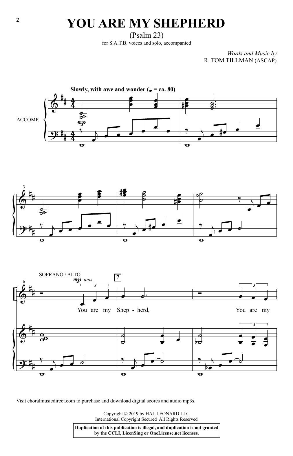Download R. Tom Tillman You Are My Shepherd (Psalm 23) Sheet Music and learn how to play SATB Choir PDF digital score in minutes
