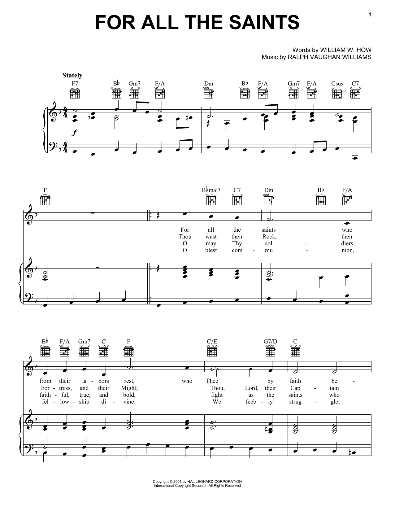 Download R. Vaughan Williams For All The Saints Sheet Music and learn how to play Piano, Vocal & Guitar Chords (Right-Hand Melody) PDF digital score in minutes