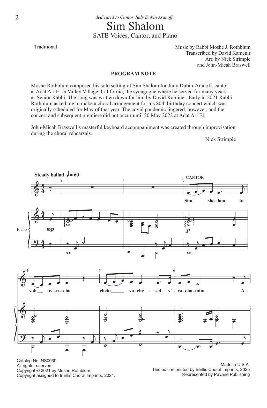 Download Rabbi Moshe J. Rothblum Sim Shalom (arr. Nick Strimple and John-Micah Braswell) Sheet Music and learn how to play SATB Choir PDF digital score in minutes