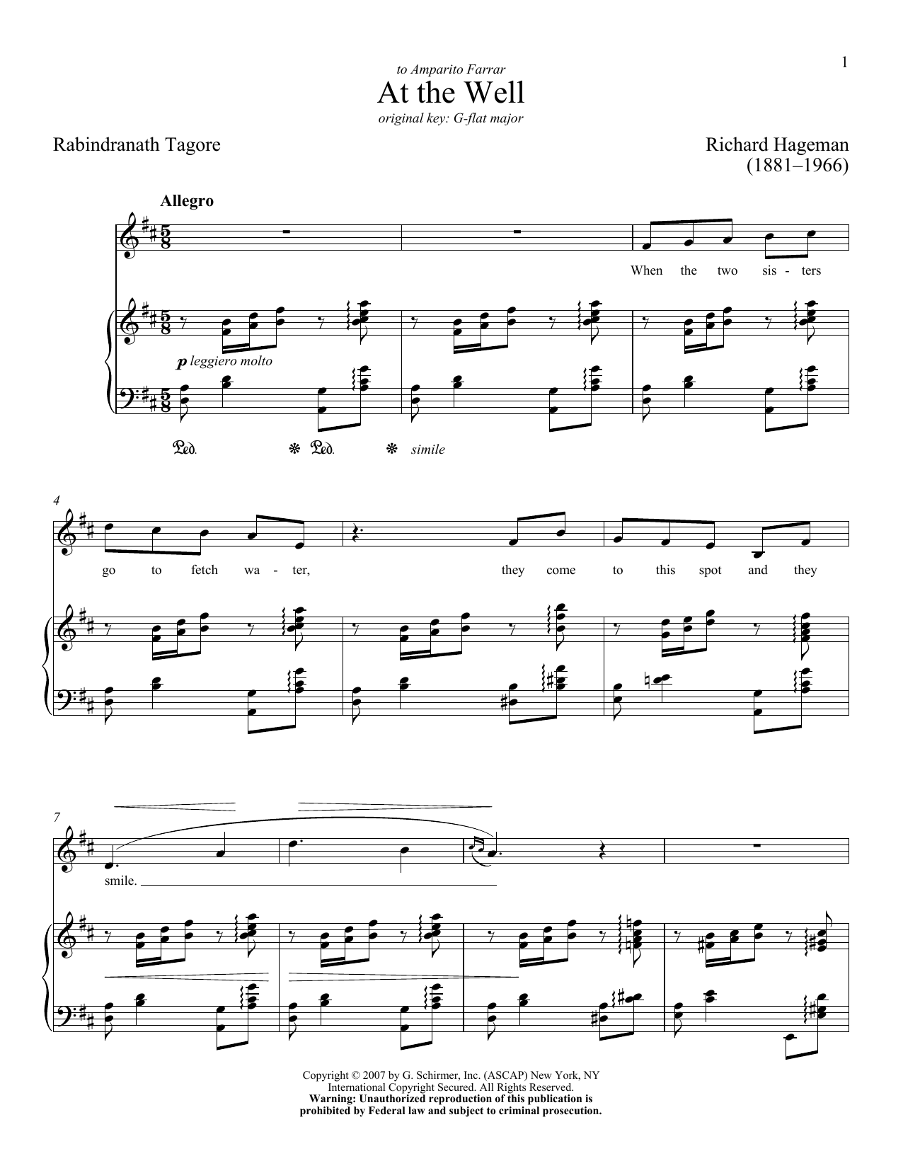 Download Richard Hageman At The Well Sheet Music and learn how to play Piano & Vocal PDF digital score in minutes