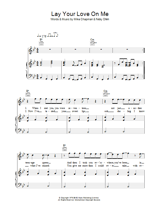 Download Racey Lay Your Love On Me Sheet Music and learn how to play Piano, Vocal & Guitar PDF digital score in minutes
