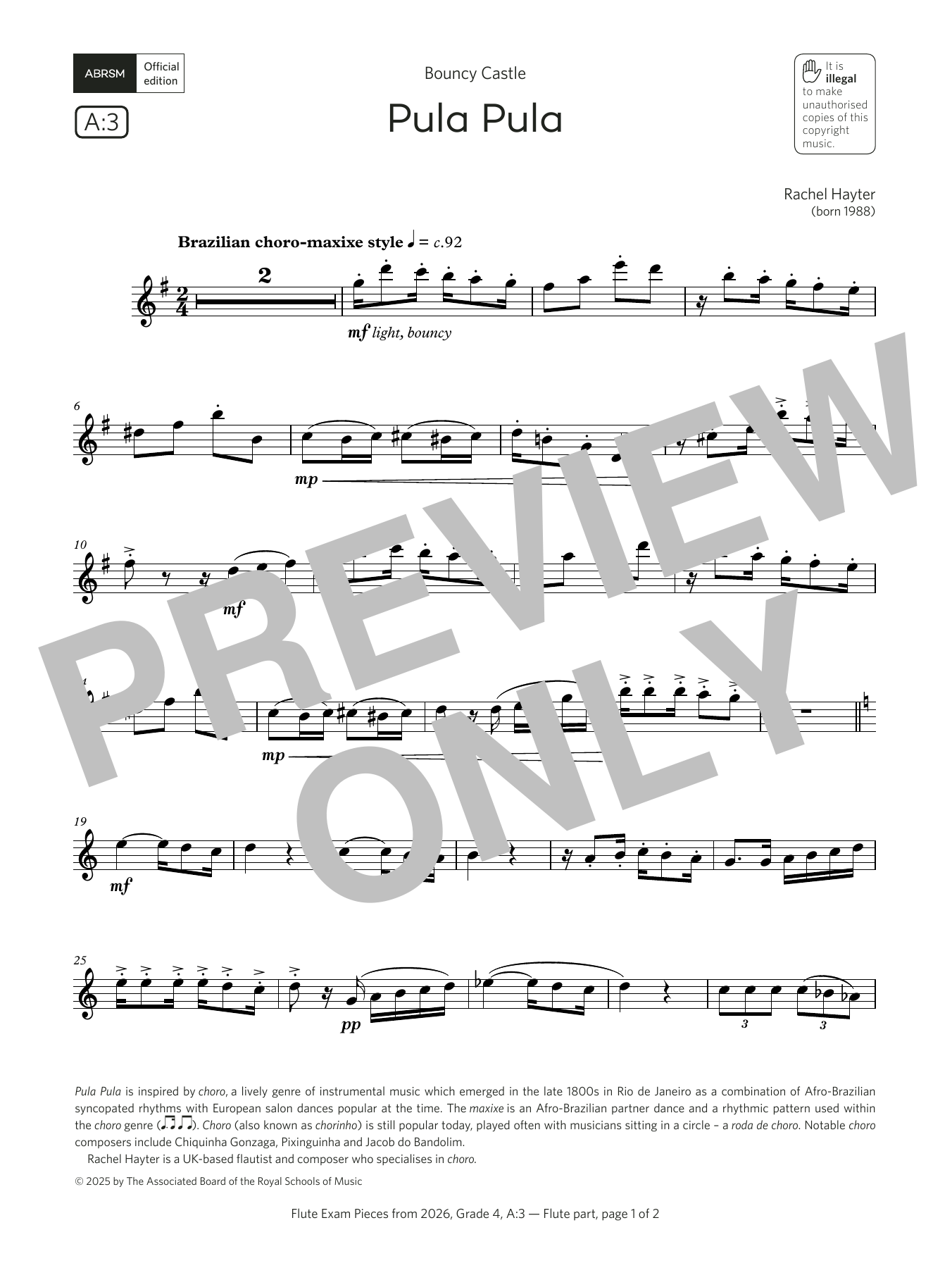 Download Rachel Hayter Pula Pula (Grade 4, list A3, from the ABRSM Flute Syllabus from 2026) Sheet Music and learn how to play Flute Solo PDF digital score in minutes