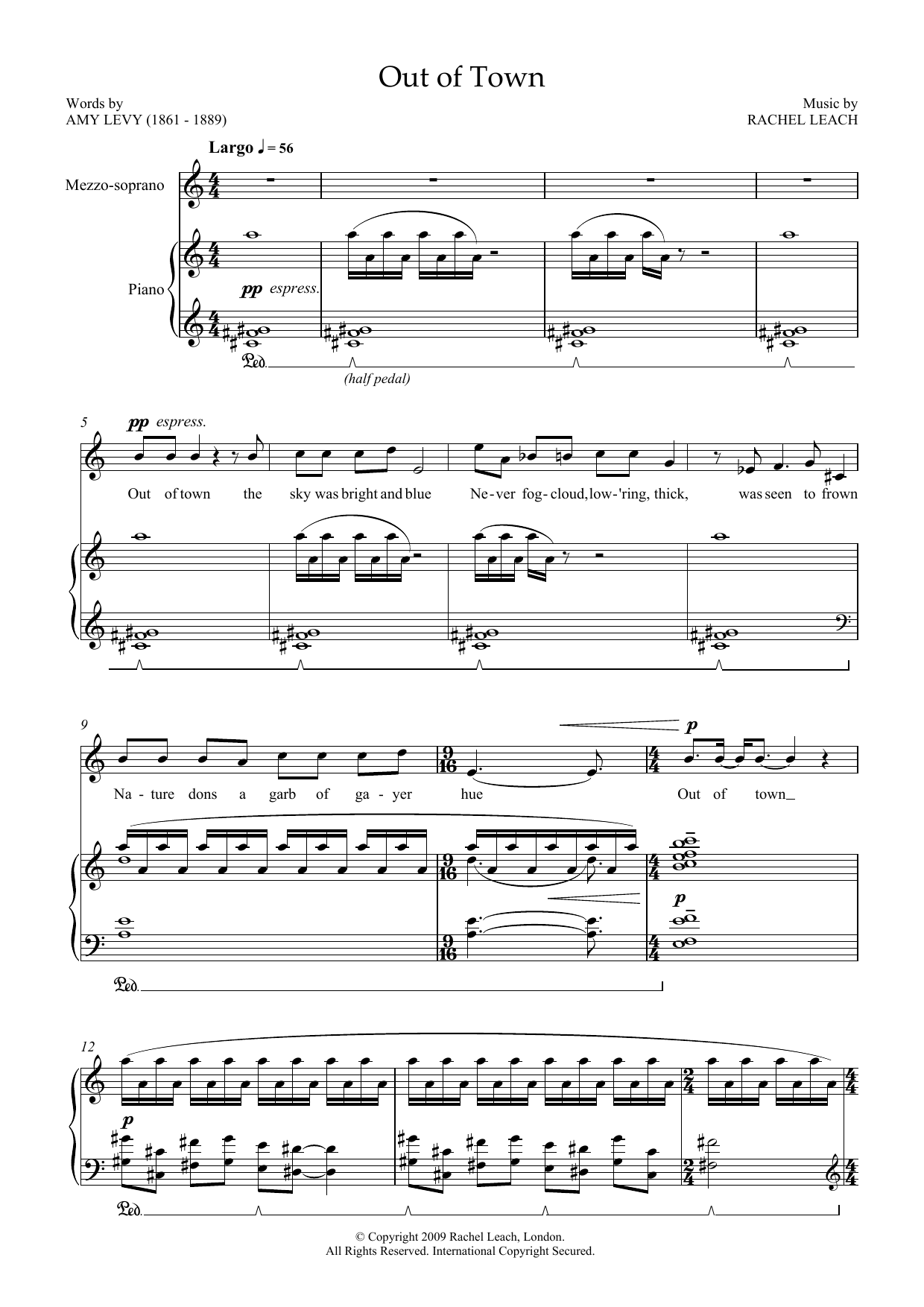 Download Rachel Leach Out of Town (for soprano & piano) Sheet Music and learn how to play Piano & Vocal PDF digital score in minutes